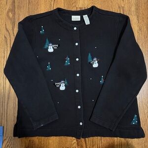 Classic Elements Black Snap Cardigan Winter Shirt Red Bird/SnowTree Size Medium